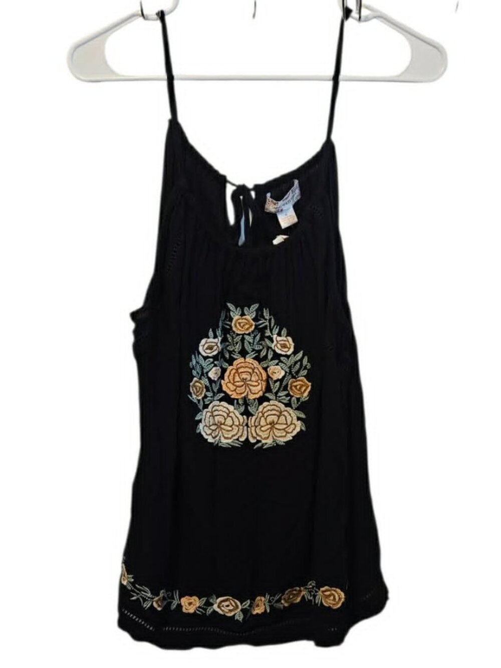 NWT Band of Gypsies Size M Spaghetti Straps Black Coral Boho Embroidered Tank